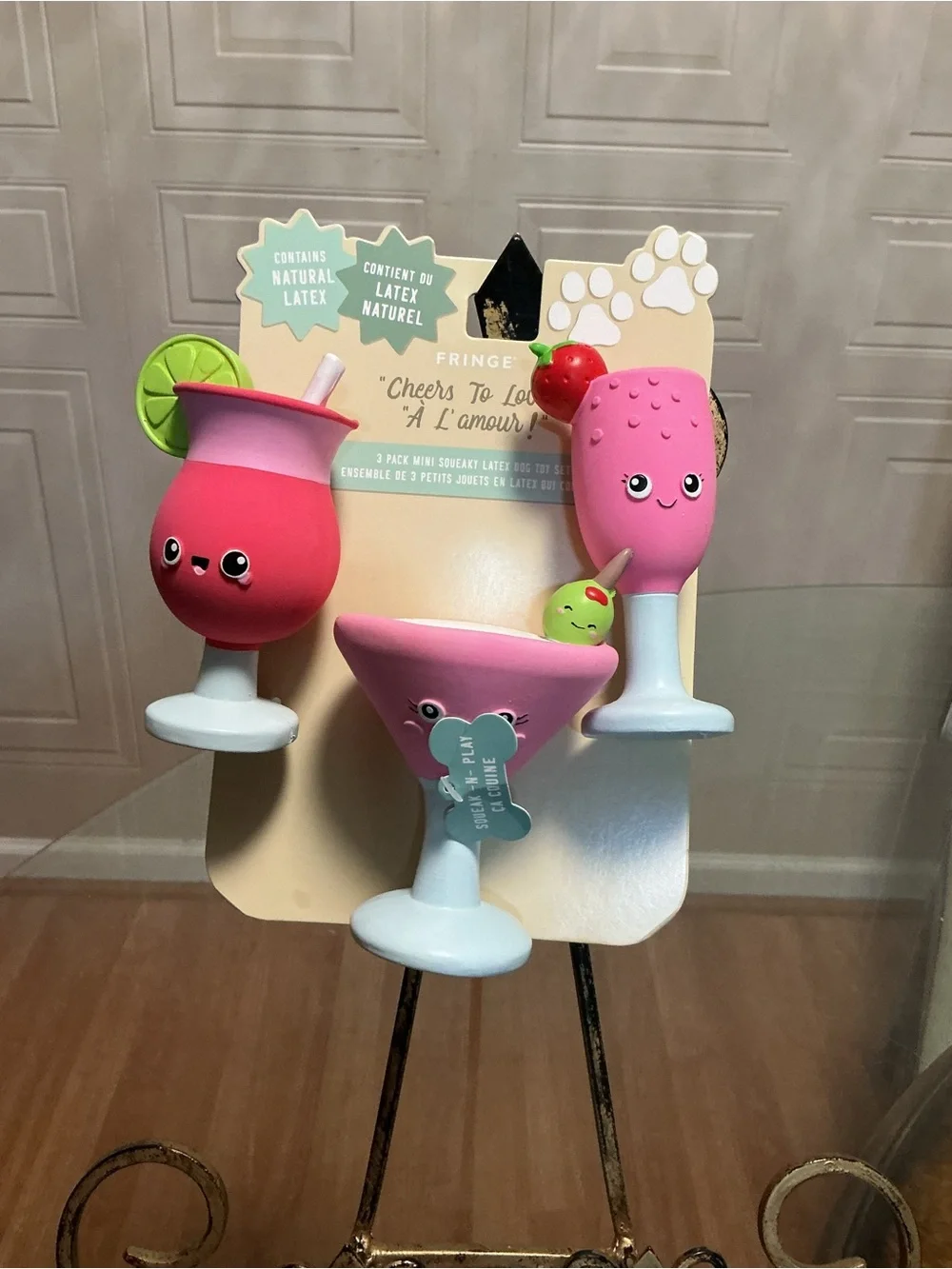 NEW Dog Toys 3 Squeaky Latex Cocktail Cheers To Love  You Lots” | Fringe